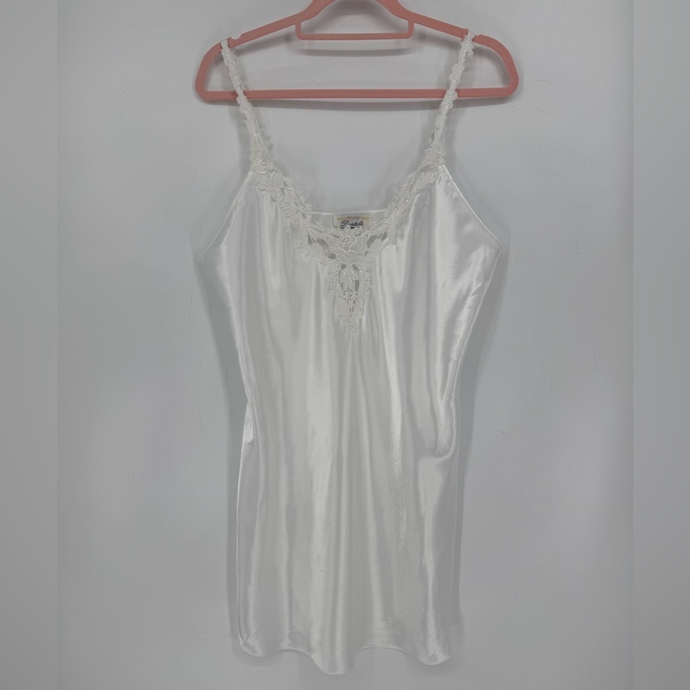 Dentelle Vintage Women's Elegant White Lace Trim Chemise Size Large